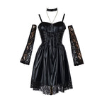 Women Faux Leather Anime Cosplay Dress Set - Image 4