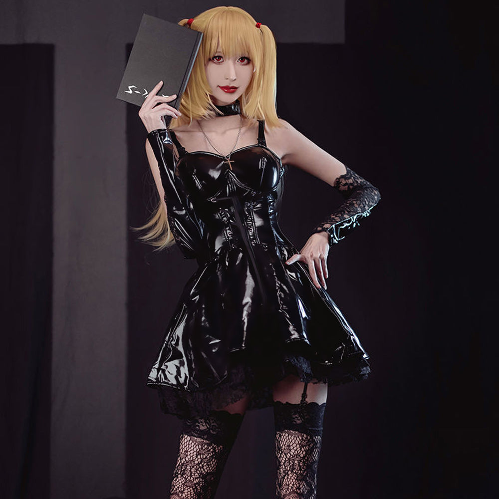 Women Faux Leather Anime Cosplay Dress Set