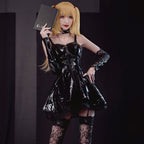 Women Faux Leather Anime Cosplay Dress Set