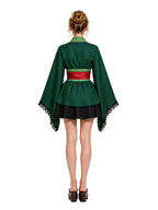 Green Kimono Cosplay Costume Womens Pleated Skirt Set - Image 3