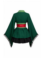 Green Kimono Cosplay Costume Womens Pleated Skirt Set - Image 6