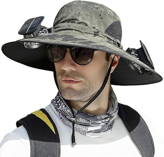 Men Sun Hat Solar Powered Cooling Fans with Wide Brim Protection - Image 3