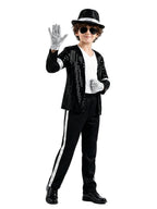 Kids Sequin Pop Star Costume Black 80s Stage Outfit Set - Image 2