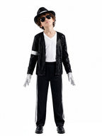 Kids Sequin Pop Star Costume Black 80s Stage Outfit Set - Image 4