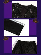 Kids Sequin Pop Star Costume Black 80s Stage Outfit Set - Image 6