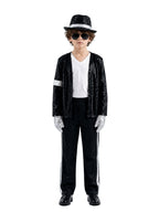 Kids Sequin Pop Star Costume Black 80s Stage Outfit Set