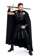 Medieval Warrior Armor Costume Black Faux Leather Cape Set - Image 7