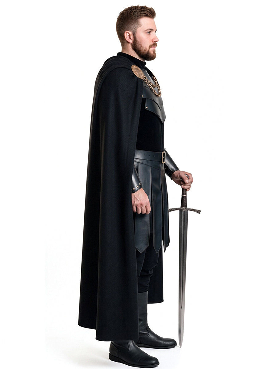 Medieval Warrior Armor Costume Black Faux Leather Cape Set - Image 9