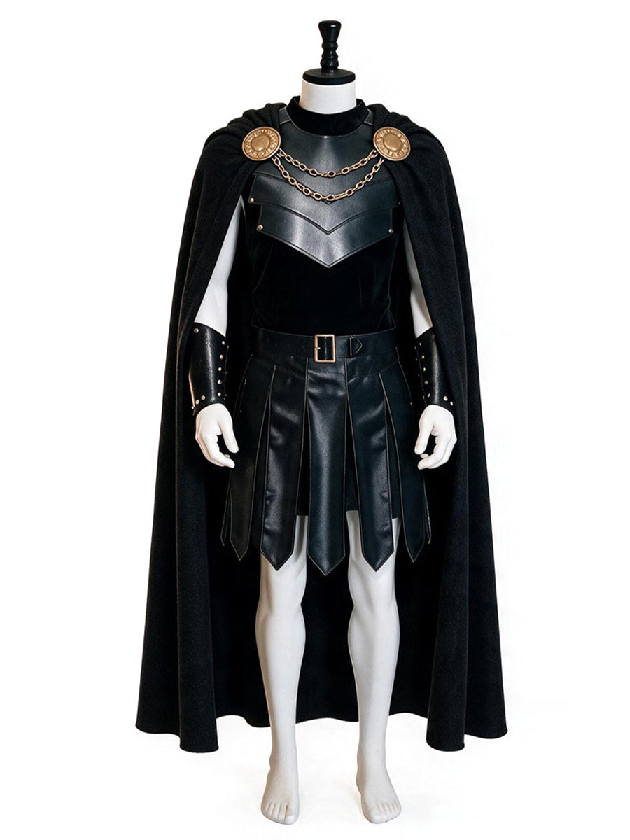 Medieval Warrior Armor Costume Black Faux Leather Cape Set - Image 11