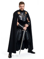 Medieval Warrior Armor Costume Black Faux Leather Cape Set - Image 6