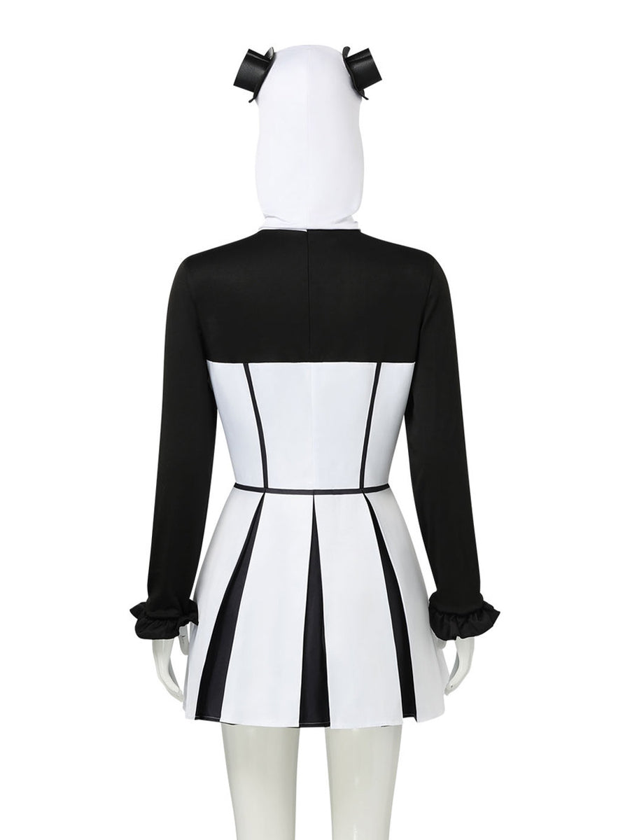 Clown Costume Womens Pierrot Jester Mini Dress Cowl Hood - Image 11