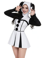 Clown Costume Womens Pierrot Jester Mini Dress Cowl Hood - Image 4