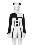 Clown Costume Womens Pierrot Jester Mini Dress Cowl Hood - Image 10