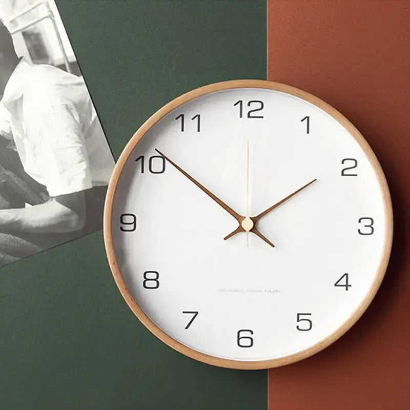 Scandinavian Round Wood Wall Clock Silent Sweep Movement - Image 4