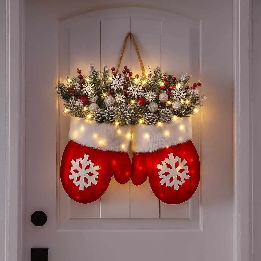 Mitten Shaped Christmas Door Hanger Warm White LED - Image 3