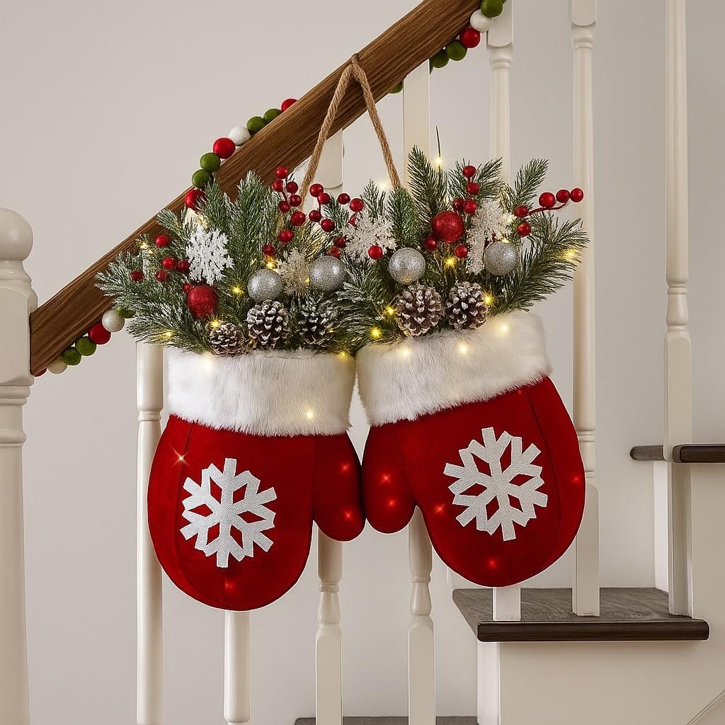 Mitten Shaped Christmas Door Hanger Warm White LED - Image 5