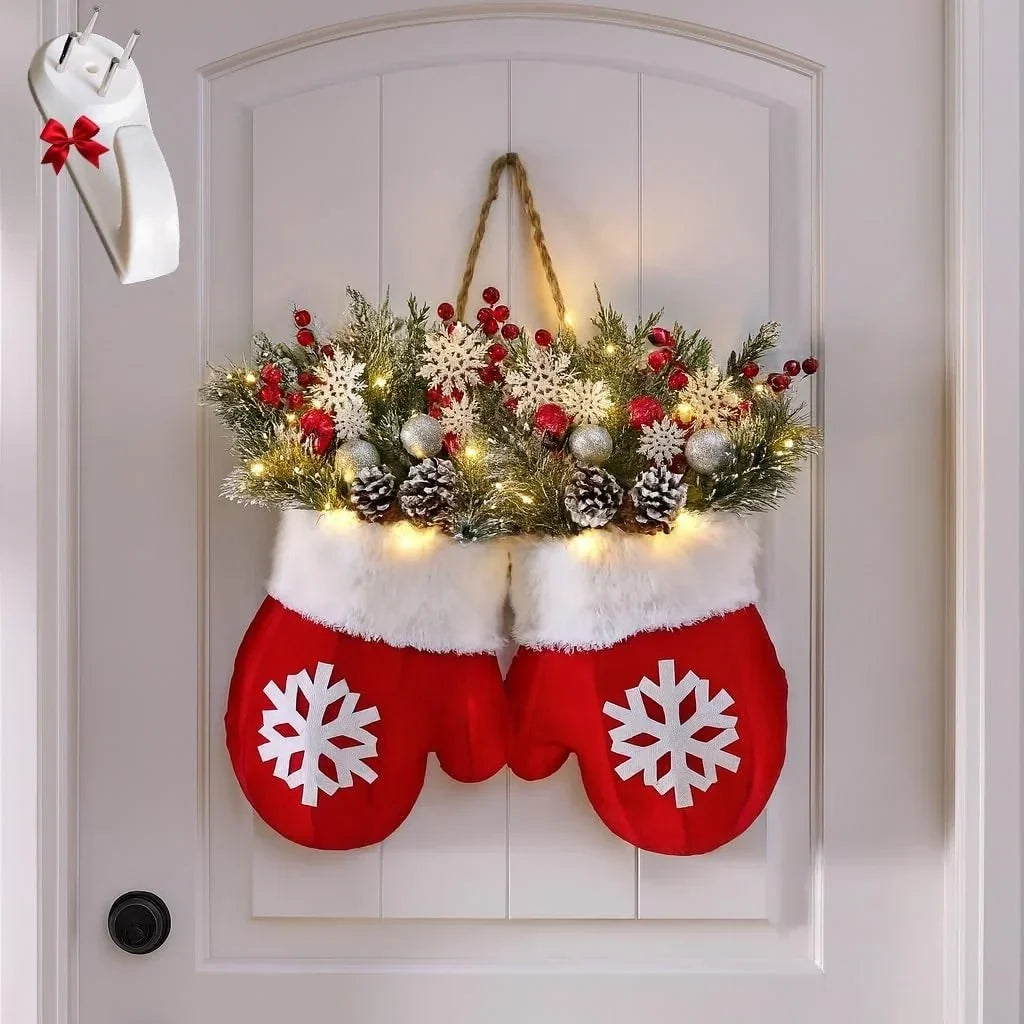 Mitten Shaped Christmas Door Hanger Warm White LED - Image 6