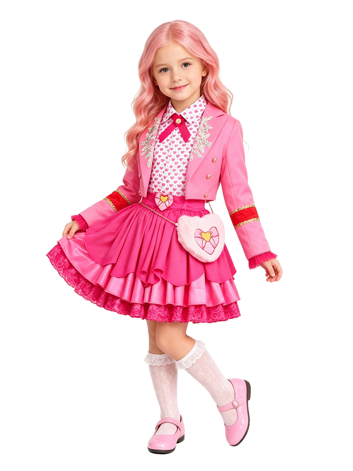 Halloween Costume Pink Princess Academy Blazer Ruffle Skirt Set - Image 4