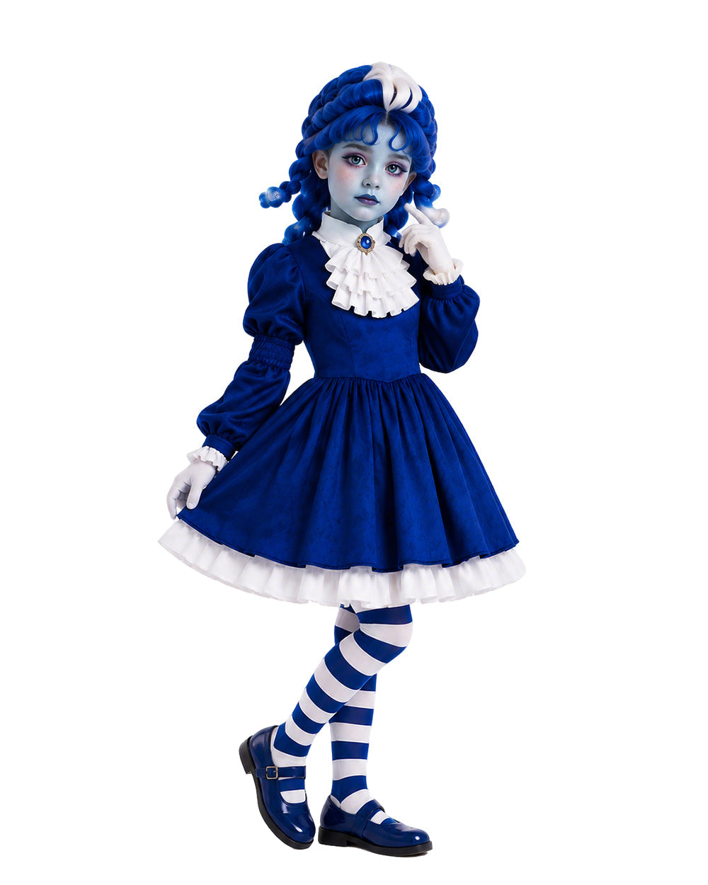 Halloween Costume Royal Blue Gothic Puppet Dress Ruff Collar - Image 3