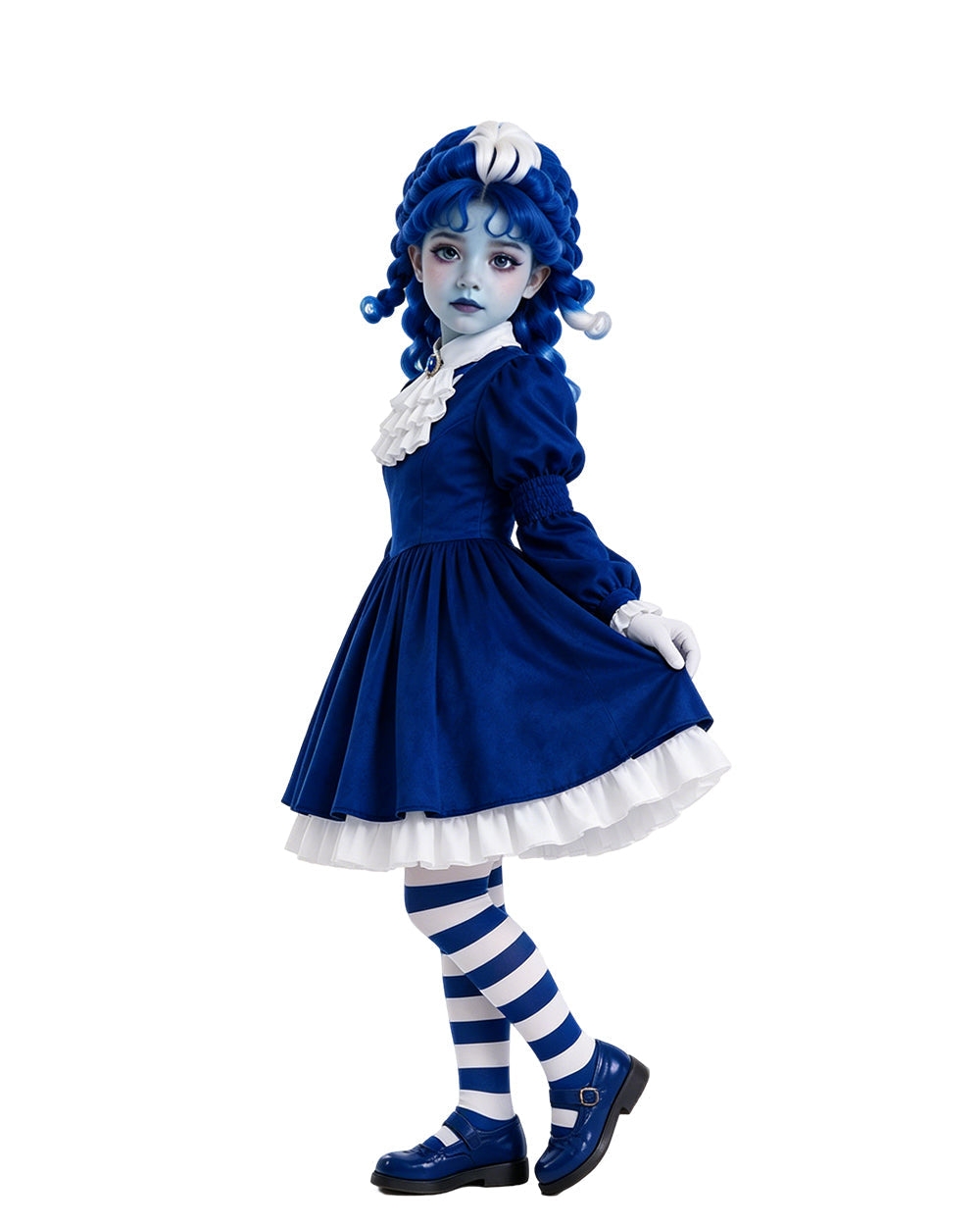 Halloween Costume Royal Blue Gothic Puppet Dress Ruff Collar - Image 4