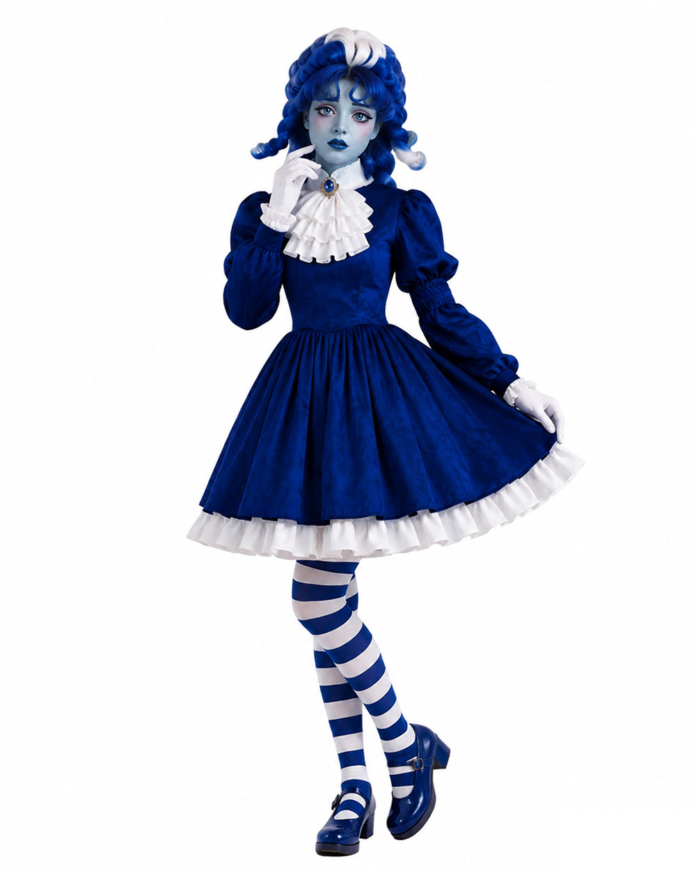 Halloween Costume Royal Blue Gothic Puppet Dress Ruff Collar - Image 5