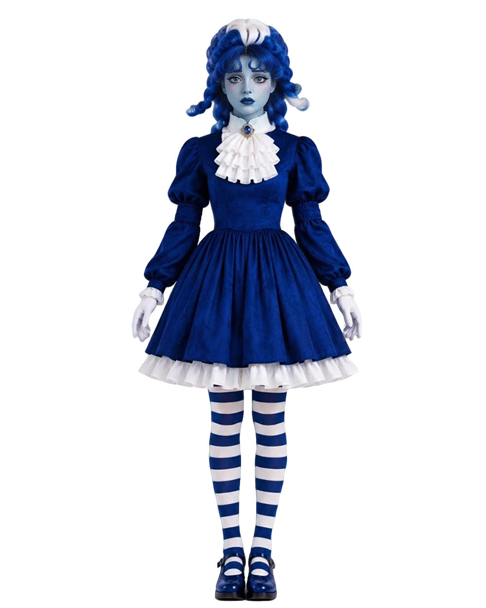 Halloween Costume Royal Blue Gothic Puppet Dress Ruff Collar - Image 7