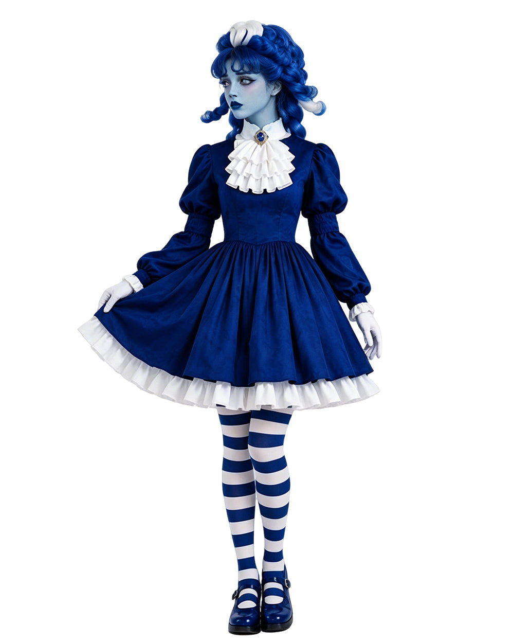 Halloween Costume Royal Blue Gothic Puppet Dress Ruff Collar - Image 9