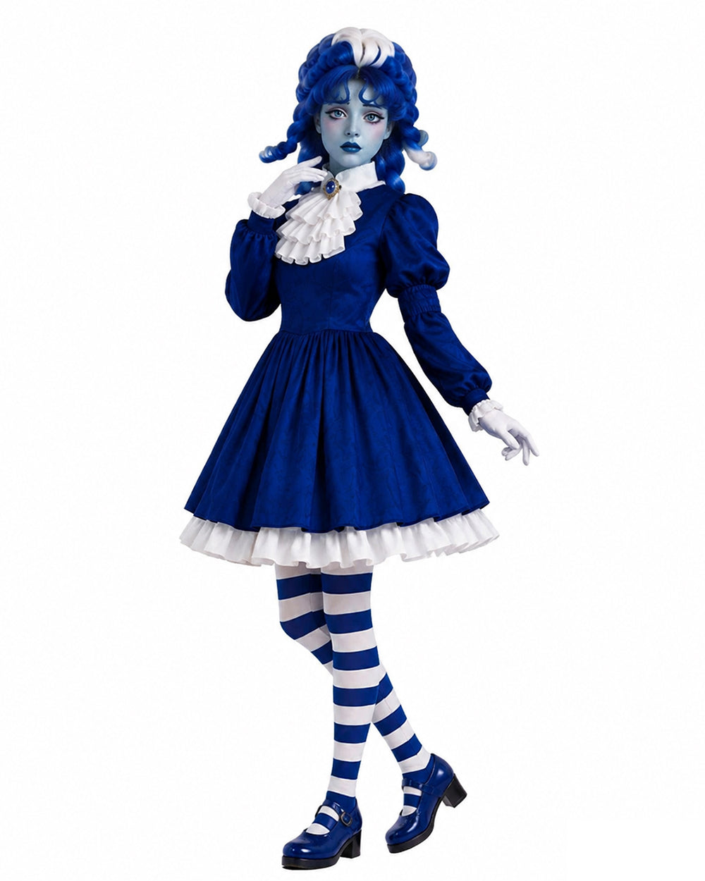Halloween Costume Royal Blue Gothic Puppet Dress Ruff Collar - Image 8