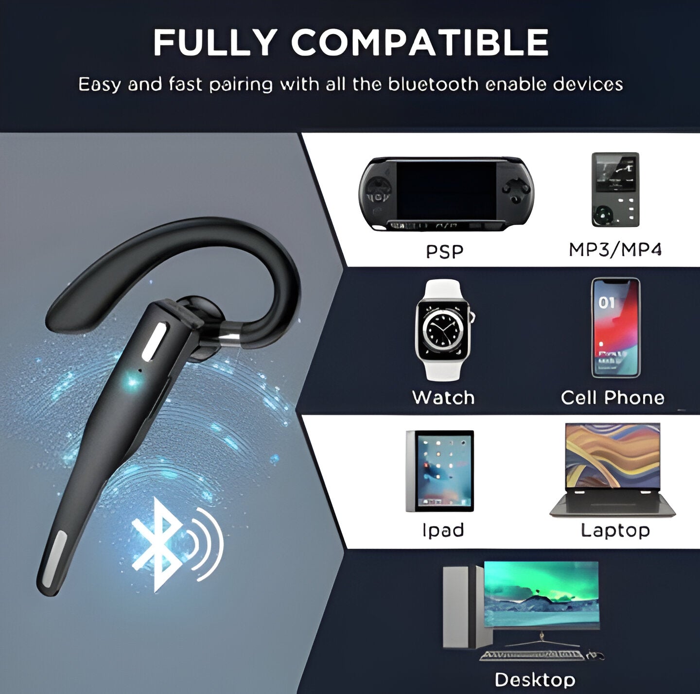 Wireless Bluetooth Headset Dual Microphone Noise Cancelling Earpiece - Image 4