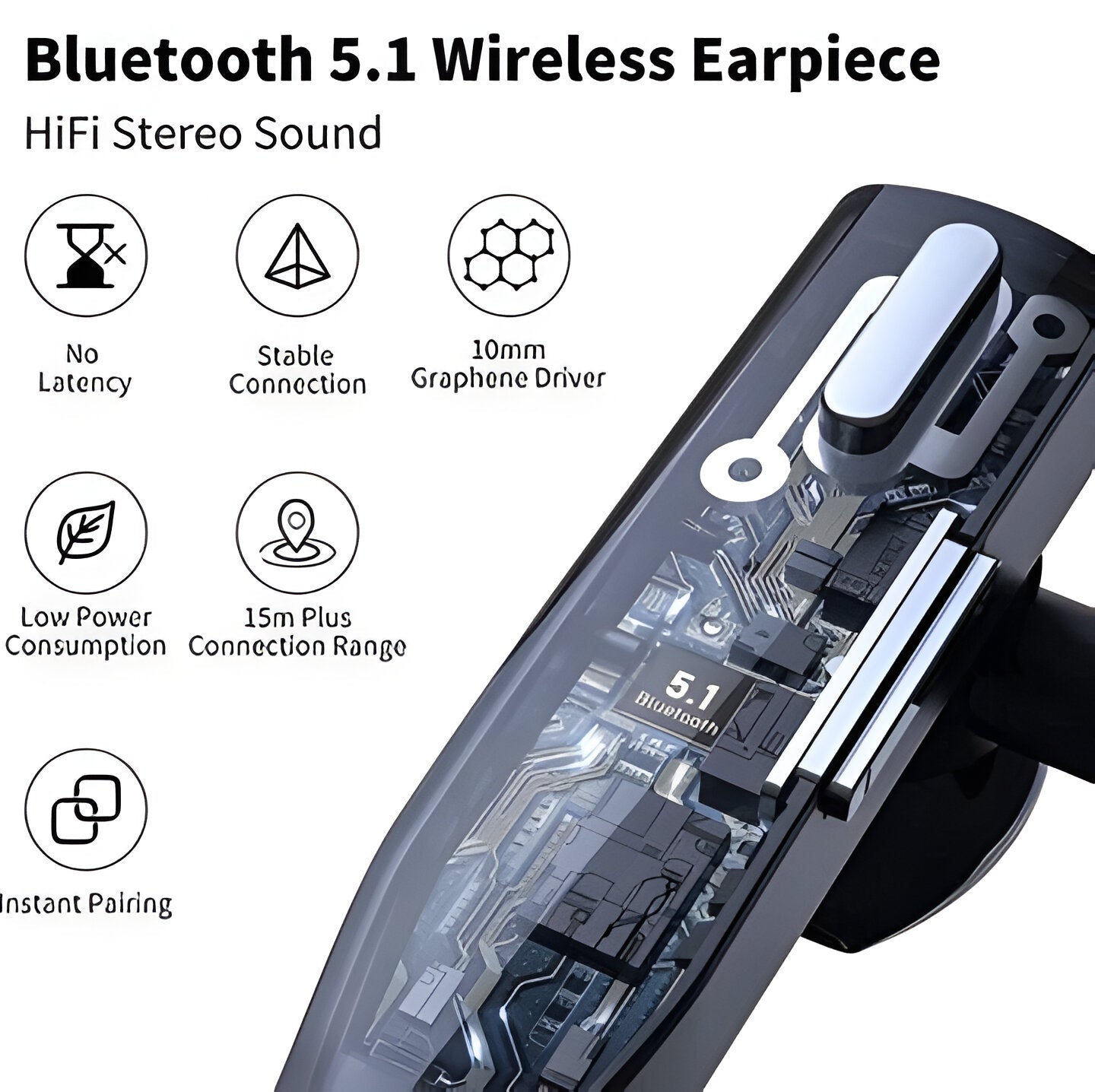 Wireless Bluetooth Headset Dual Microphone Noise Cancelling Earpiece - Image 8