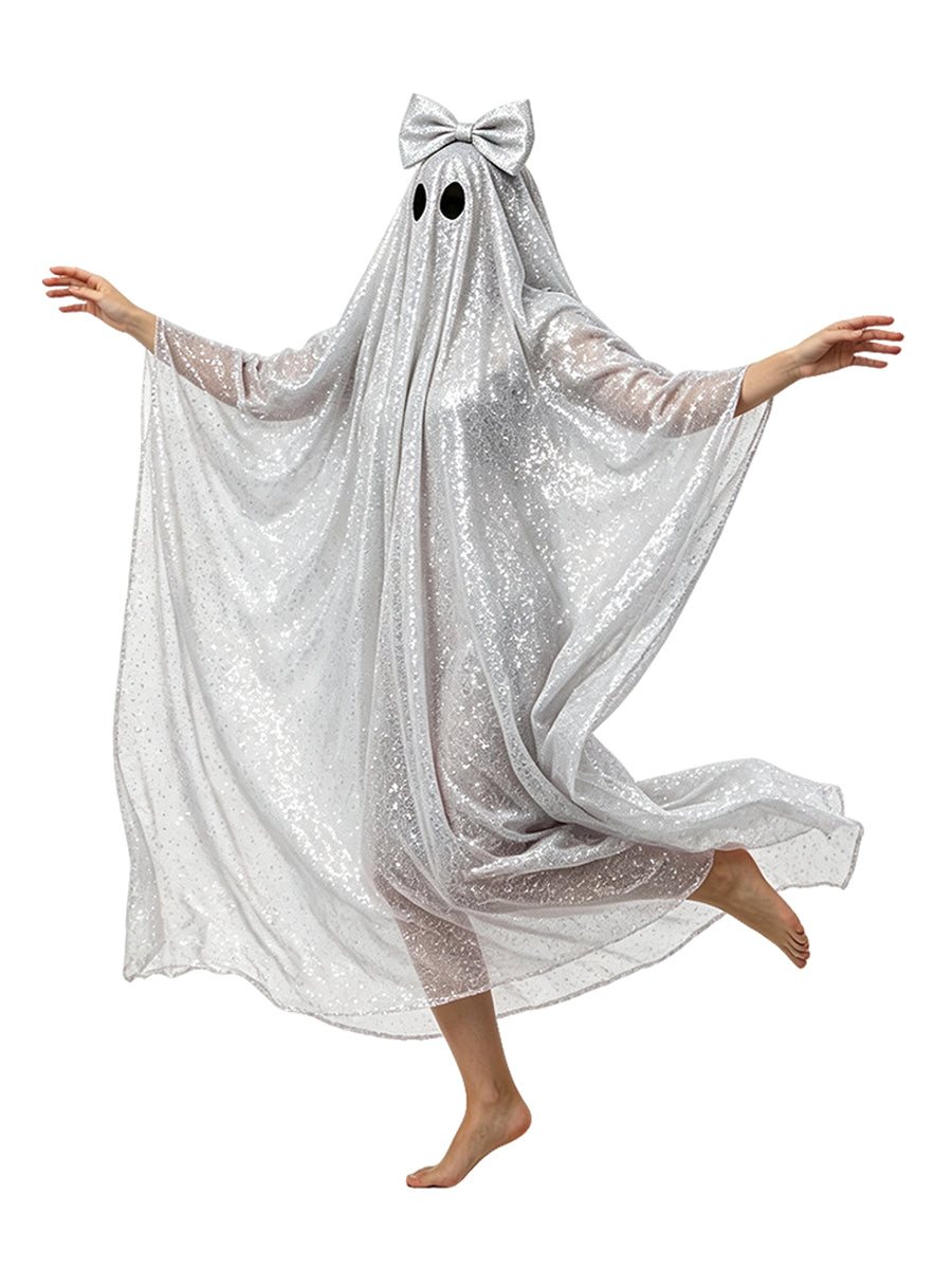 Women Glitter Ghost Poncho Costume - Image 5
