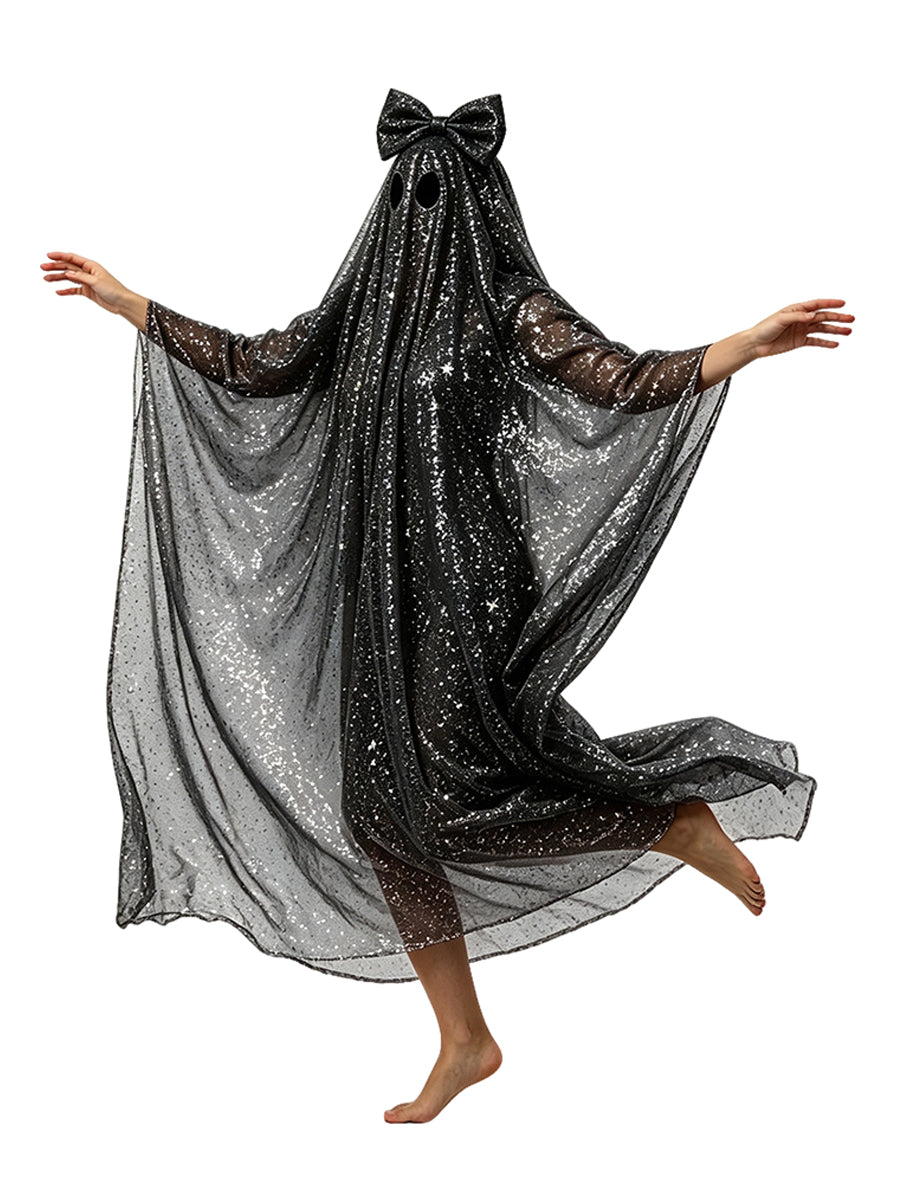 Women Glitter Ghost Poncho Costume - Image 6
