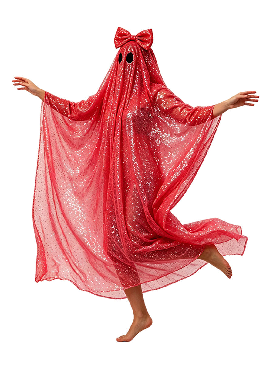 Women Glitter Ghost Poncho Costume - Image 7