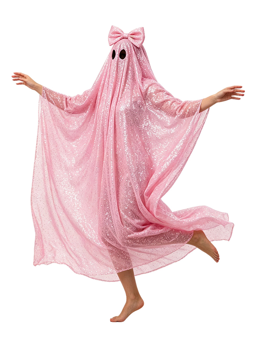 Women Glitter Ghost Poncho Costume
