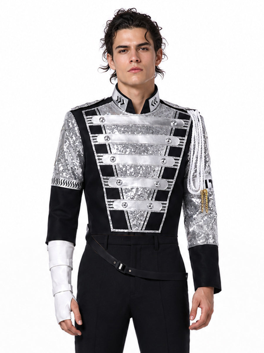 Mens Sequin Pop Star Military Jacket