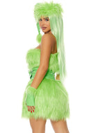 Mini Dress Green Monster Strapless Faux Fur Christmas Costume - Image 2