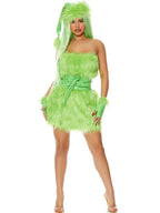 Mini Dress Green Monster Strapless Faux Fur Christmas Costume - Image 3