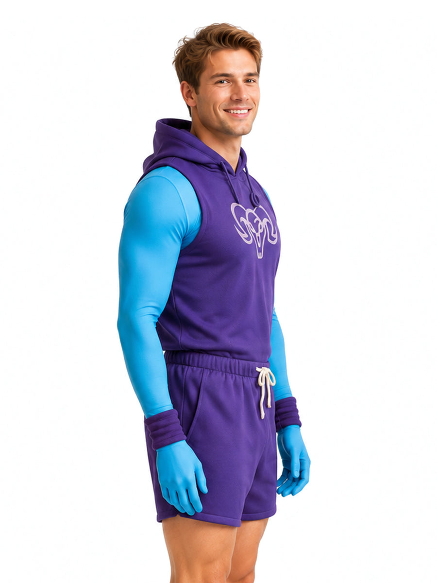 Cosplay Costume Mens Purple Skull Villain Hooded Vest Shorts Set - Image 2