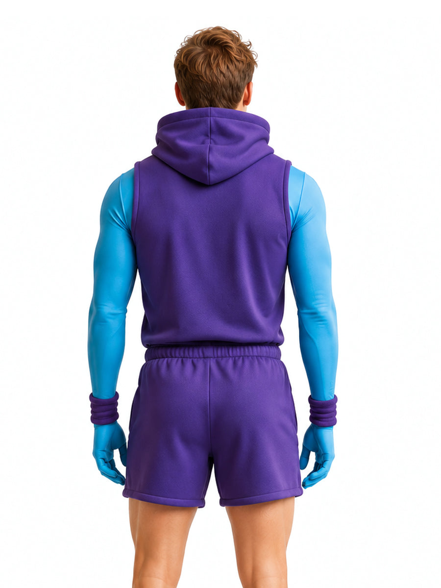 Cosplay Costume Mens Purple Skull Villain Hooded Vest Shorts Set - Image 3
