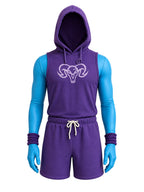Cosplay Costume Mens Purple Skull Villain Hooded Vest Shorts Set - Image 6