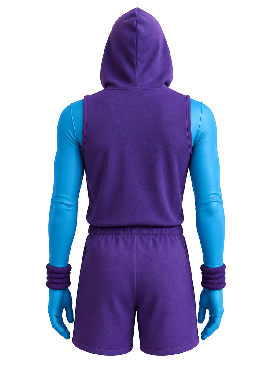Cosplay Costume Mens Purple Skull Villain Hooded Vest Shorts Set - Image 7