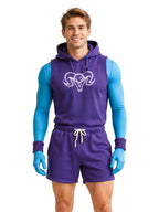 Cosplay Costume Mens Purple Skull Villain Hooded Vest Shorts Set