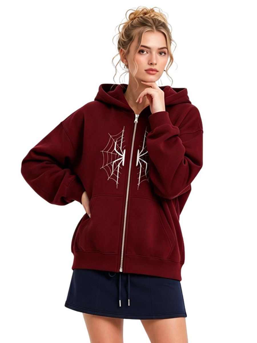 Womens Zip Up Hoodie Spider Web Graphic - Image 2