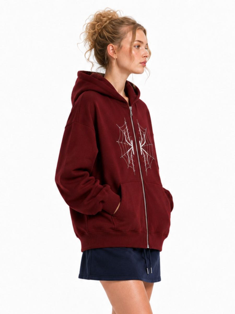 Womens Zip Up Hoodie Spider Web Graphic - Image 4