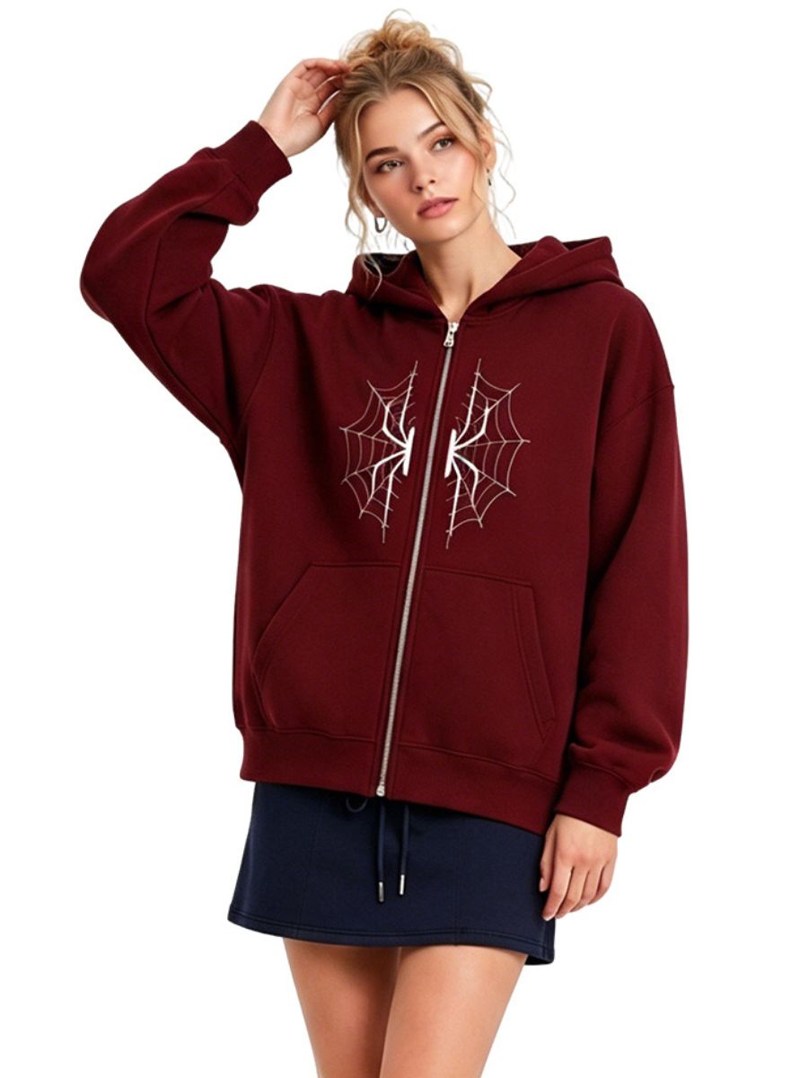 Womens Zip Up Hoodie Spider Web Graphic - Image 5