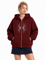 Womens Zip Up Hoodie Spider Web Graphic