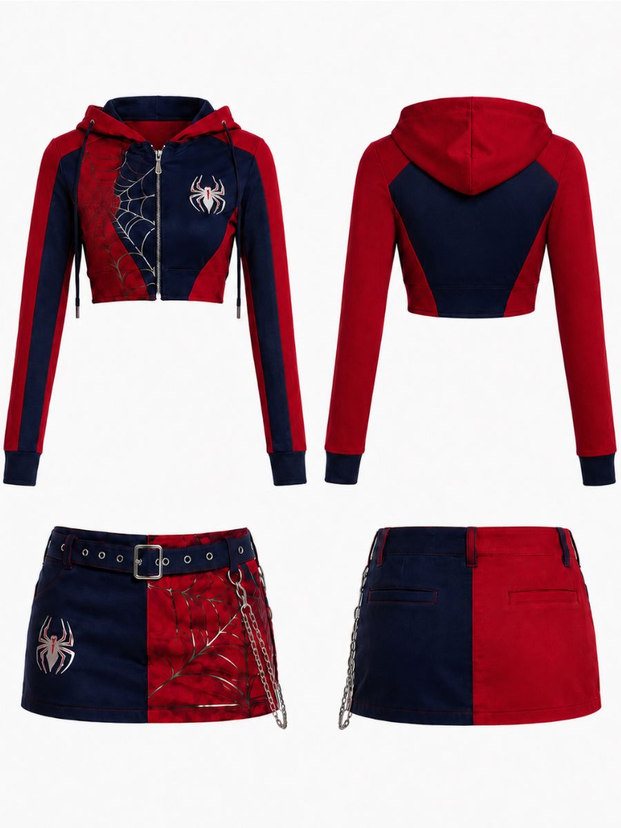 Women 2 Piece Hoodie Skirt Set Spider Web - Image 6