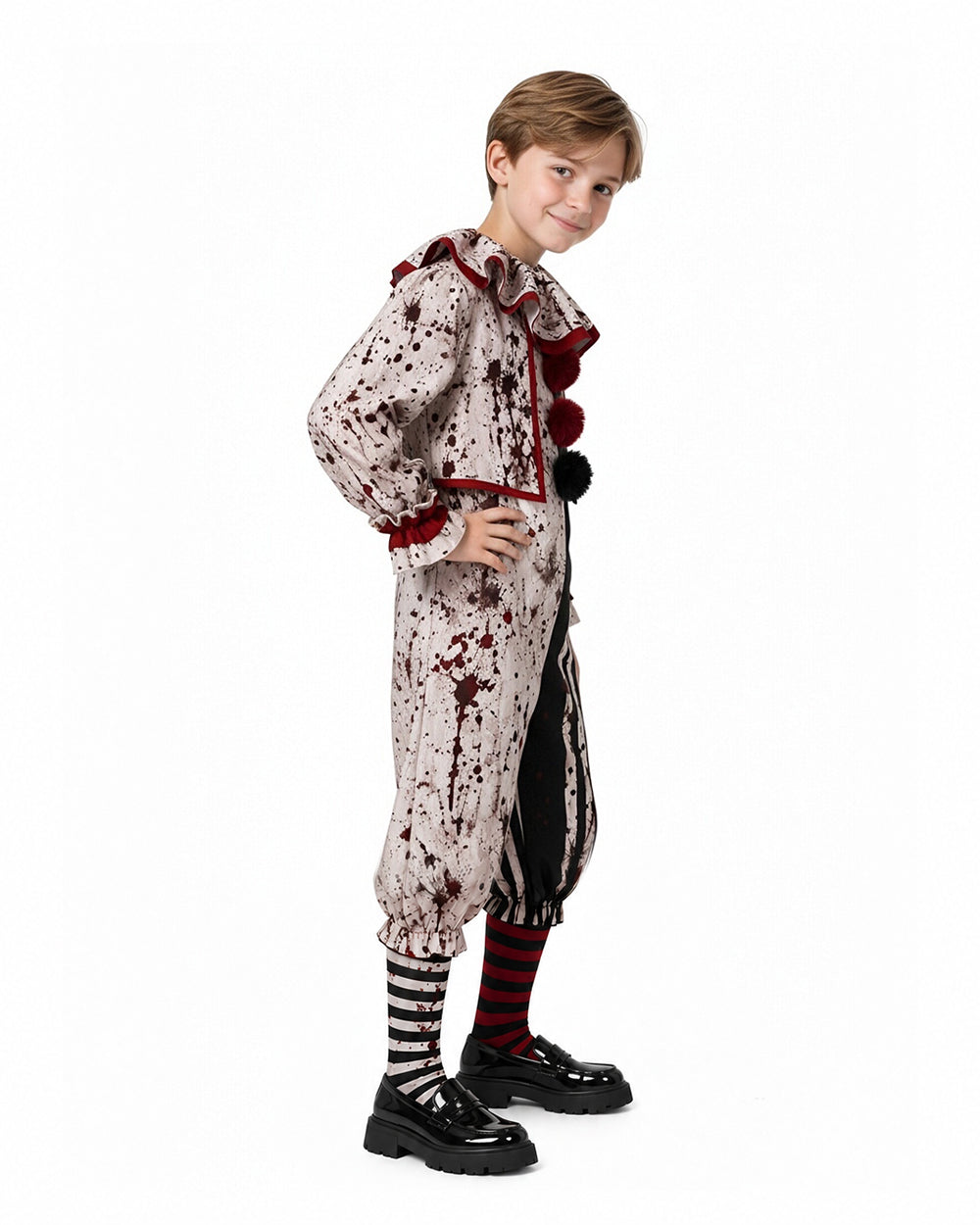 Clown Costume Adult Black White Striped Pierrot Jumpsuit - Image 2
