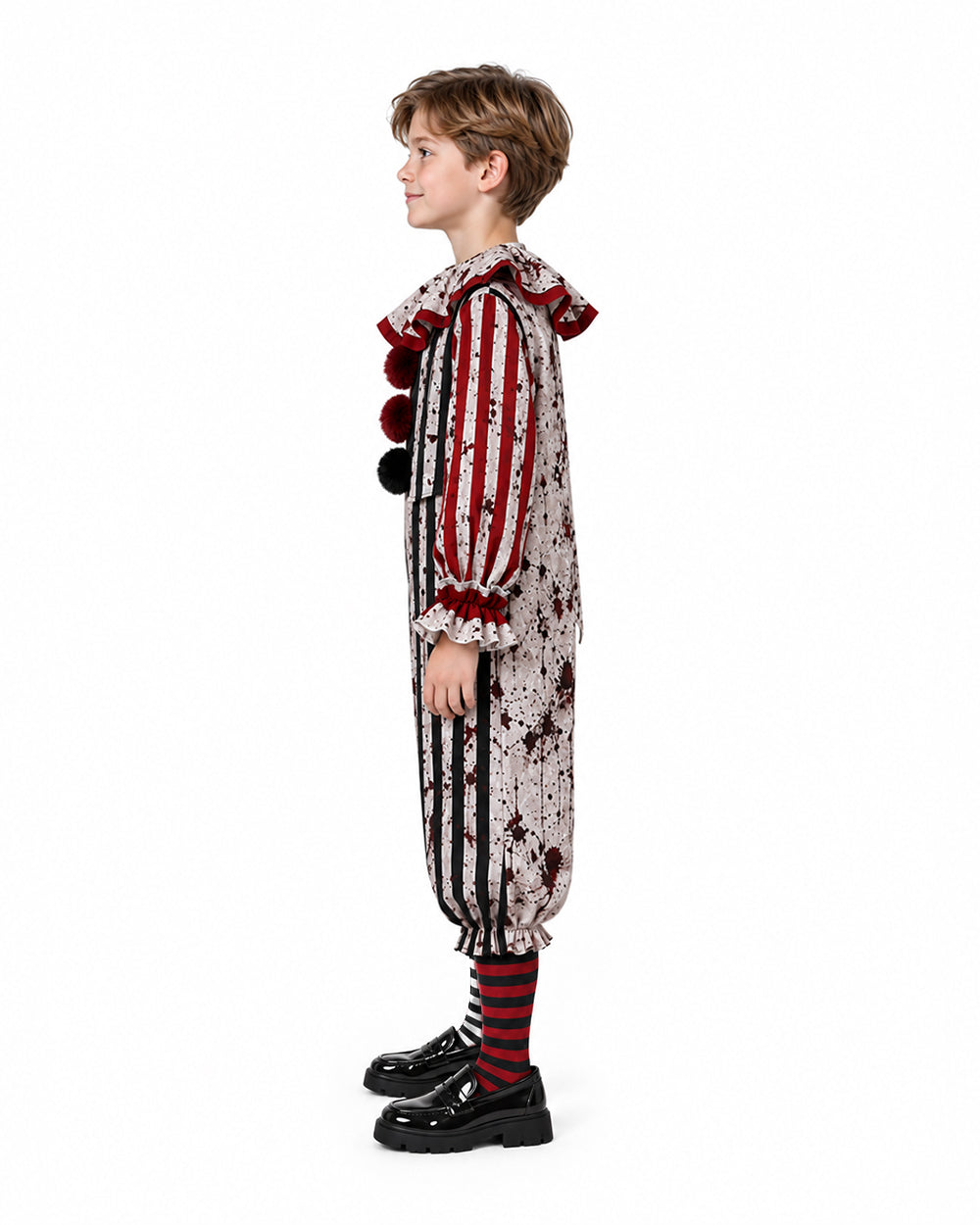 Clown Costume Adult Black White Striped Pierrot Jumpsuit - Image 4