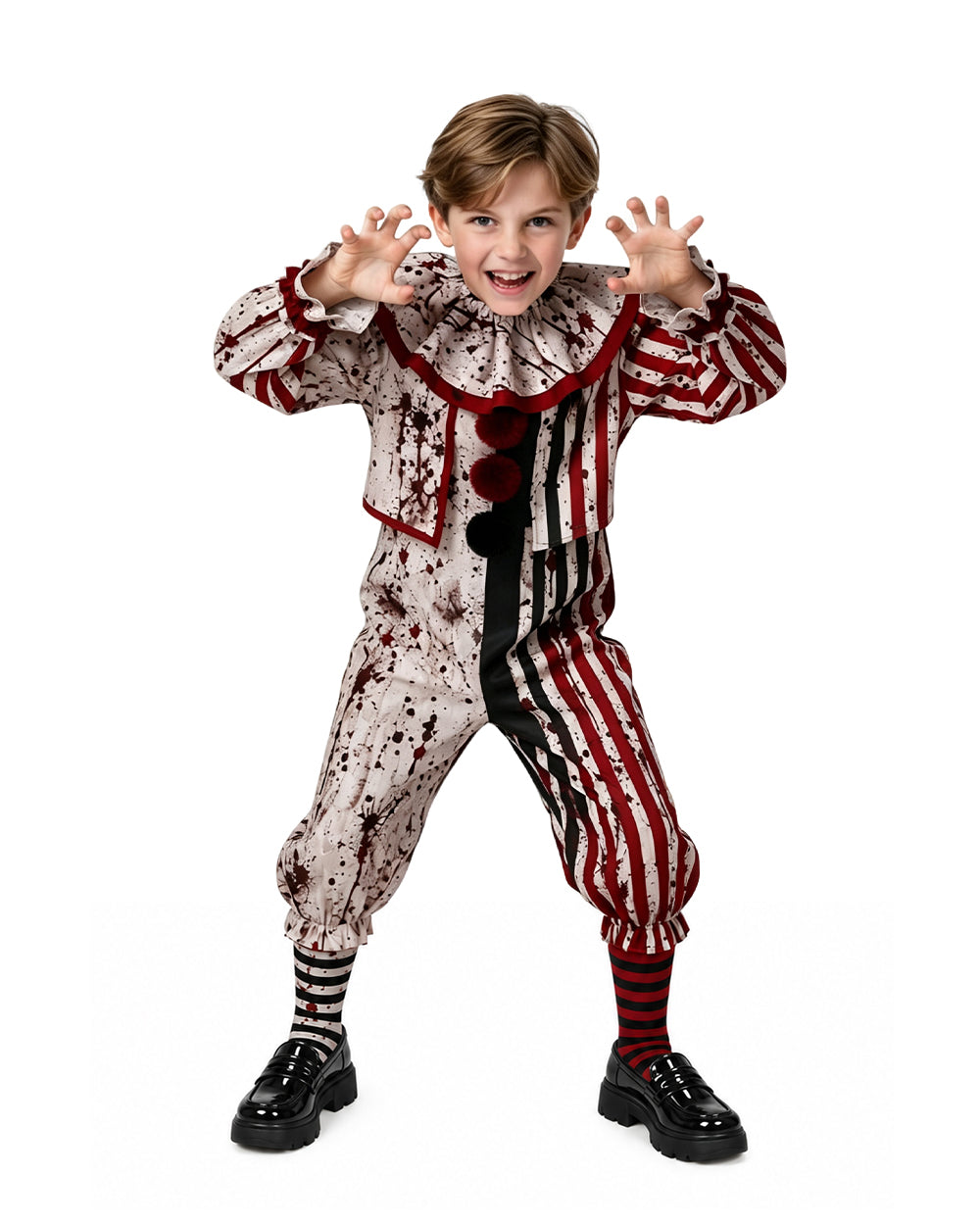 Clown Costume Adult Black White Striped Pierrot Jumpsuit - Image 5